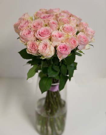 Virágposta - Rózsaszín rózsák kerek csokorban, 60 cm-es rózsákból
