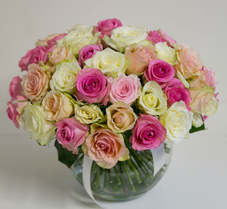 Virágposta - Rózsaszín rózsagömb - rózsák kerek csokorban, 40 cm