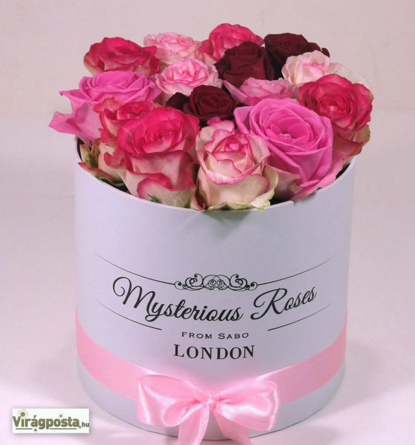 Virágposta - Pink rózsák hengedobozban - Rózsabox